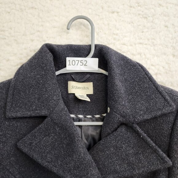 St Johns Bay Peacoat Petite Small Gray Charcoal Double Breasted Collar Wool - Picture 11 of 11